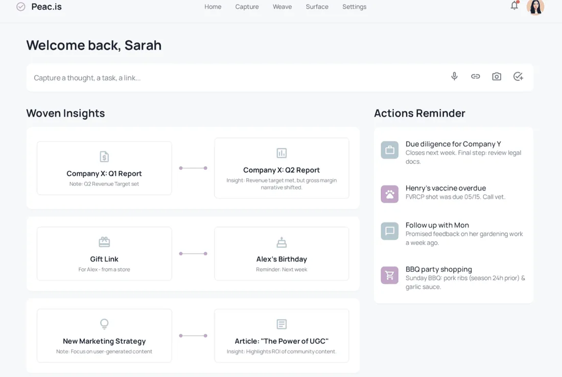 Peac.is web application dashboard